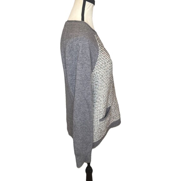 J Crew Women’s Tweed Front Pullover Sweater Pockets Gray Merino Wool Blend Sz M - Picture 4 of 11